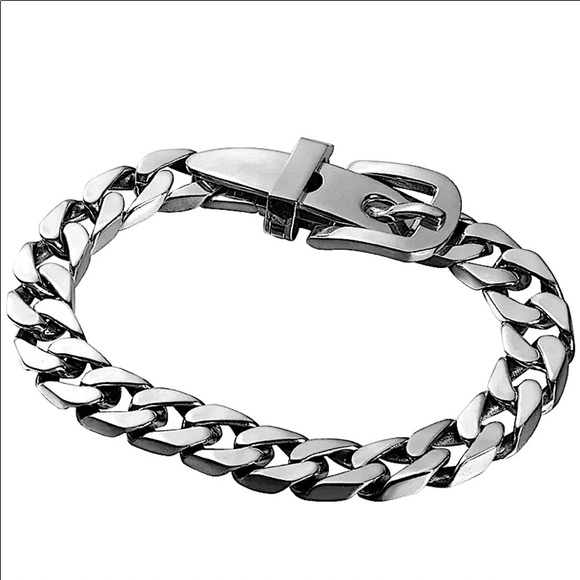 Belt Buckle Sterling Silver Bracelet Chain Link Unisex - Picture 4 of 8